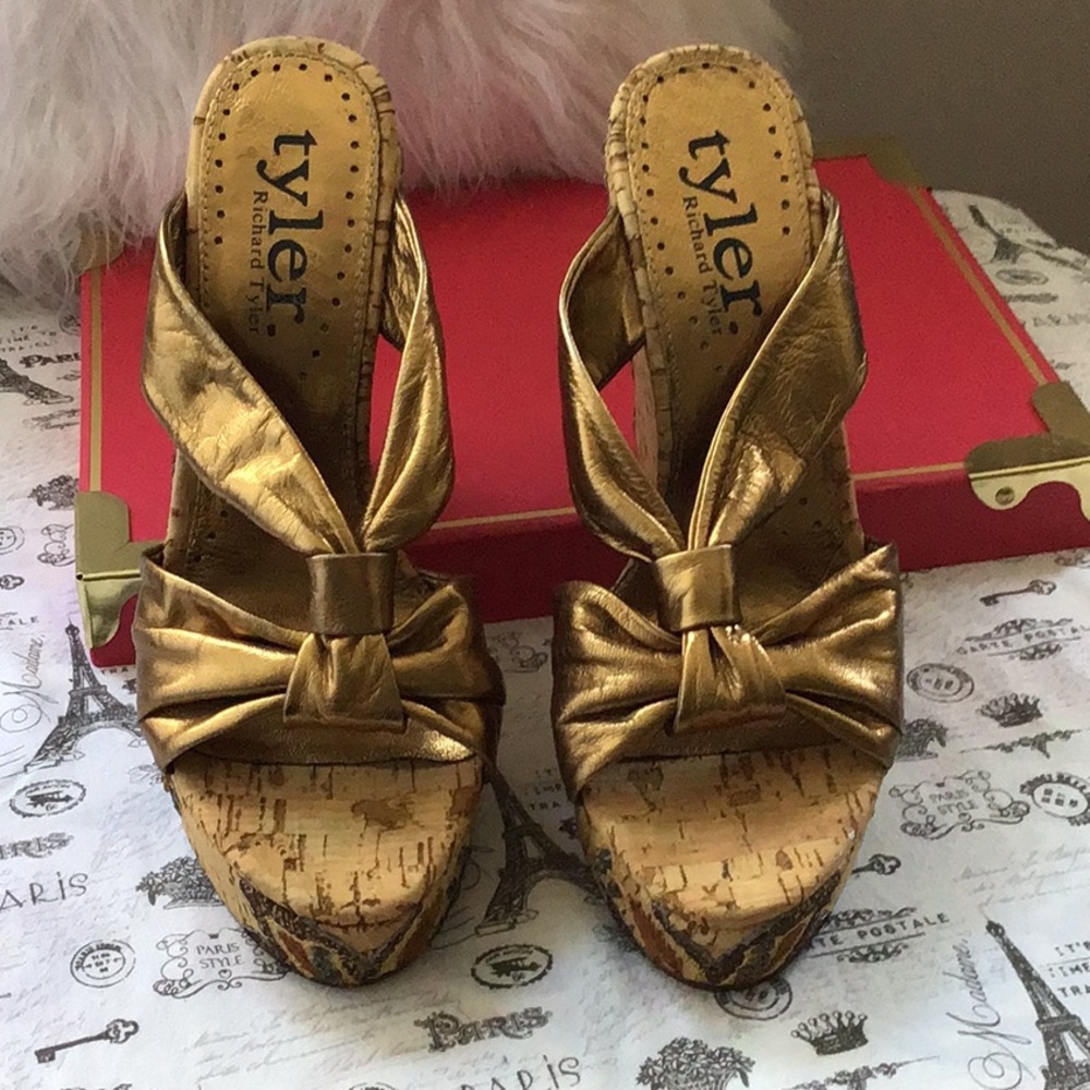 tyler by Richard Tyler Bronze Jeweled Wedges